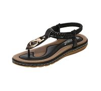Womens Flat Sandals, Ladies Summer Beach Sandals Wedge Slides Outdoor Anti Slip Walking Shoes Comfy Elastic Slingback Pool Flip Flops Clip Toe T-Bar Slip On Slippers Wide Fit (42-Black,7)