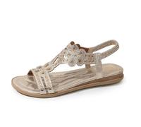 Women's Flat Sandals Ladies Thong Flat Sandals Bohemian Beaded Strap Sandals Diamante Rhinestone Sandals Red Black Blue Gold Silver Red Pink Beige Green Navy Size 3.5 4 4.5 5 5.5 6 6.5 7 7.5