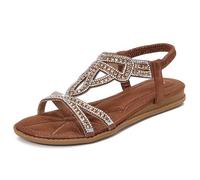 Women's Flat Sandals Ladies Thong Flat Sandals Bohemian Beaded Strap Sandals Diamante Rhinestone Sandals Red Black Blue Gold Silver Red Pink Beige Green Navy Size 3.5 4 4.5 5 5.5 6 6.5 7 7.5