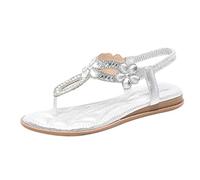 Women's Flat Sandals Ladies Thong Flat Sandals Bohemian Beaded Strap Shoes Diamante Rhinestone Leather Shoes Wedge Slingback Walking Slip on Platform Casual Beach Slingback Comfy Washable Slide Sport