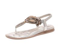 Women's Flat Sandals Ladies Thong Flat Sandals Bohemian Beaded Strap Shoes Diamante Rhinestone Leather Shoes Wedge Slingback Walking Slip on Platform Casual Beach Slingback Comfy Washable Slide Sport