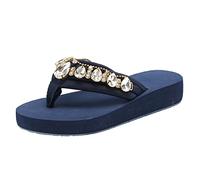 Women's Flat Sandals Ladies Thong Flat Sandals Bohemian Beaded Strap Shoes Diamante Rhinestone Leather Shoes Wedge Slingback Walking Slip on Platform Casual Beach Slingback Comfy Washable Slide Sport