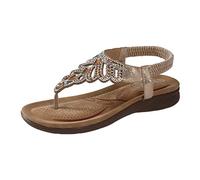 Women's Flat Sandals Ladies Thong Flat Sandals Bohemian Beaded Strap Shoes Diamante Rhinestone Leather Shoes Wedge Slingback Walking Slip on Platform Casual Beach Slingback Comfy Washable Slide Sport