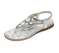 Women's Flat Sandals Ladies Thong Flat Sandals Bohemian Beaded Strap Shoes Diamante Rhinestone Leather Shoes Wedge Slingback Walking Slip on Platform Casual Beach Slingback Comfy Washable Slide Sport