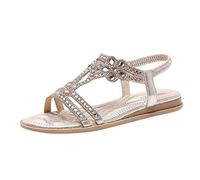 Women's Flat Sandals Ladies Thong Flat Sandals Bohemian Beaded Strap Shoes Diamante Rhinestone Leather Shoes Wedge Slingback Walking Slip on Platform Casual Beach Slingback Comfy Washable Slide Sport