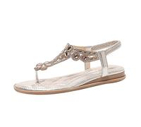 Women's Flat Sandals Ladies Thong Flat Sandals Bohemian Beaded Strap Shoes Diamante Rhinestone Leather Shoes Wedge Slingback Walking Slip on Platform Casual Beach Slingback Comfy Washable Slide Sport