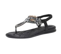 Women's Flat Sandals Ladies Thong Flat Sandals Bohemian Beaded Strap Shoes Diamante Rhinestone Leather Shoes Wedge Slingback Walking Slip on Platform Casual Beach Slingback Comfy Washable Slide Sport