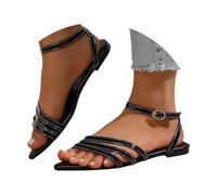 Women's Flat Sandals Open Toe Ankle Strap Summer Sandals On Casual Comfortable Adjustable Buckle Evening Shoes Sandals Women Go Walk (Black, 4.5)