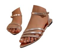 Women's Flat Sandals Open Toe Ankle Strap Summer Sandals On Casual Comfortable Adjustable Buckle Evening Shoes Sandals Women Go Walk (Rose Gold, 6)