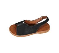 Women's Flat Sandals with Adjustable Strap Leather Yoga Foot Bed Slippers Comfortable Sandals Breathable Summer Shoes Open Toe Roman Sandals Non-Slip Water Sandals, black, 5 UK