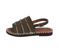 Women's Flat Sandals with Braided Detail Wide Band Summer Shoes Adjustable Ankle Buckle Strap Casual Footwear Army Green