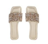 Women's Flat Sandals with Glitter Rhinestones - Summer Elegant Beach Shoes Summer Shoes Non-Slip Lightweight Slippers Leisure Slippers Open Toe Wide Feet Slippers, gold, 7 UK