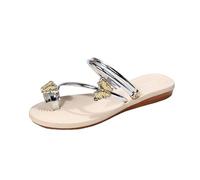 Women's Flat Sandals with Rhinestone Butterfly Embellishments Clip Toe Elastic Ankle Strap Sandals Elegant Fashion Summer Casual Going Out, Silver 1, 7 UK