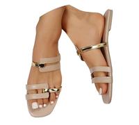 Women's Flat Sandals with Square Head Sandals Simple Lightweight Beach Shoes Open Toe Summer Shoes Non-Slip Slides