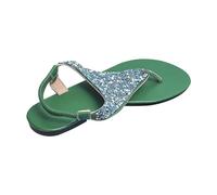 Women's Flat Sandals with Toe Post Casual Glitter Sequin Clip Toe Sequin Ladies Sandals Size 5 Uk 2025 (Green, 6)