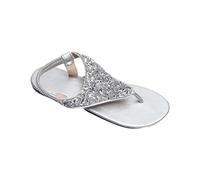 Women's Flat Sandals with Toe Post Casual Glitter Sequin Clip Toe Sequin Ladies Sandals Size 5 Uk 2025 (Silver, 5)