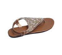Women's Flat Sandals with Toe Post Casual Glitter Sequin Clip Toe Sequin Ladies Sandals Size 5 Uk 2025 (Brown, 5.5)