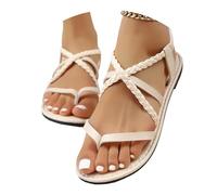 Women's Flat Sandals with Woven Elastic Toe Post for Casual Beach Days in Everyday, beige, 6 UK