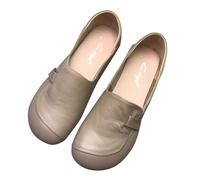 Womens Flat Shoes Artificial Leather Shallow Mouth Waterproof Slip-On Flats Summer Closed Toe Daily Footwear Retro Lightweight Comfortable Shoes Hands-Free Walking Trainers for Every-Day Khaki
