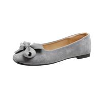 Womens Flat Shoes Round Toe Soft Sole Lovely Ballerina Shoes Plus Size Cute Bow Trim Ladies Footwear Wide Fit Daily Use Comfortable Dress Flats (Grey, 3.5)