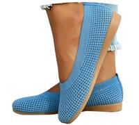 Womens Flat Shoes Slip On Knitted Ballet Pumps Breathable Mesh Loafers Lightweight Walking Shoes Comfortable Round Toe Casual Work Pumps for Ladies Summer Holiday Everyday Wear (Blue, 4)