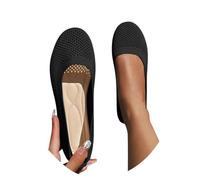 Womens Flat Shoes Slip On Knitted Ballet Pumps Breathable Mesh Loafers Lightweight Walking Shoes Comfortable Round Toe Casual Work Pumps for Ladies Summer Holiday Everyday Wear (Black, 6)