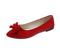 Women's Flat Shoes Spring Summer and Autumn Lightweight Suede Pointed Shallow Mouth Soft Bottom Bow Single Shoes Daily Dating Commuting Large Size Ballet Shoes Flat Shoes Women 38, red, 8.5 UK