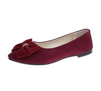 Women's Flat Shoes Spring Summer and Autumn Lightweight Suede Pointed Shallow Mouth Soft Bottom Bow Single Shoes Daily Dating Commuting Large Size Ballet Shoes Flat Shoes Yellow Women, Wine Red, 2/2.5