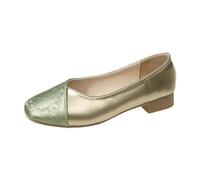 Women's Flat Shoes, Square Lace, Patchwork, Low Heel Dance Shoes, Lightweight, Soft Leather, Comfortable, Slip-On Loafers, Elegant Wedding Shoes for Women, Green, 8 UK