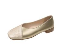 Women's Flat Shoes, Square Lace, Patchwork, Low Heel Dance Shoes, Lightweight, Soft Leather, Comfortable, Slip-On Loafers, Elegant Wedding Shoes for Women, beige, 4 UK