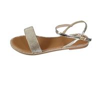 Women's Flat Shoes Summer Open - Bohemian Sandals Women's Summer Comfortable Beach Sandal Round Toe with Adjustable Band Sandals with Rhinestones Open Back Fashionable Shoes for Beach Holidays, silver