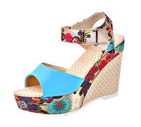 Women's Flat Slide Sandals Mouth Heels Platform Printing Unpositioned High Lace Sandal Women National Slope I Love Comfort For Ladies Walking Wide Fit White Womens Wedge Comfy Uk Blue 5.5