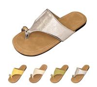 Women's Flat Slide Sandals Open Split-Toe Ring Summer Dressy Slides Sandal Non-Slip Slip-on Beach Holiday Vacation Casual Shoes Outdoor Fashion Comfort Walking Traveling Footwear Silver