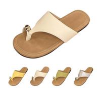 Women's Flat Slide Sandals Open Split-Toe Ring Summer Dressy Slides Sandal Non-Slip Slip-on Beach Holiday Vacation Casual Shoes Outdoor Fashion Comfort Walking Traveling Footwear White