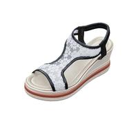 Women's Flat Slide Sandals Summer New Mesh Flower Open Toe Thick Bottom Roman Fish Mouth Slope Heel Negative Wedge For Women Walking Uk Ladies Wide Fit White Womens Sandal Comfy Black 3.5