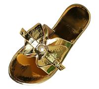 Womens Flat Slip On Sandals,Beach Slides For Women Shiny Patent Leather Upper Sandals Round Open Toe Breathable Summer Slippers With Pearl Accent Non-Slip Comfy Plantar Causal Mules