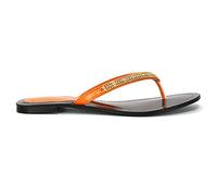 Womens Flat Slip On Sandals Ladies Diamante Ball Chain Straps Toe Post Sparkly Flip Flops Shoes Size 3-9 Orange