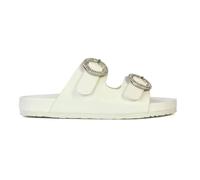 Womens Flat Slip On Slider Ladies Diamante Double Buckle Straps Casual White Sandals Size 7