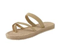 Women's Flat traw Woven Flip Flops Clip Toe ohemian Non-Slip Beach Anti-Slip Yoga Sandals with Faux amboo Rattan Sole Cool Breathable Slippers for Pools Garden Outdoors (Beige, 4.5)
