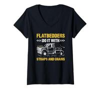 Womens Flatbedders Do It with Straps and Chains Tow Truck Operator V-Neck T-Shirt