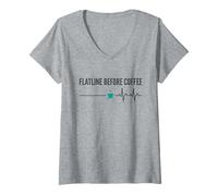 Women's Flatline Before Coffee Funny Nurse Life V-Neck T-Shirt
