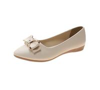 Women's Flats Dressy Pointed Toe Comfortable Bowknot Ballet Flats Shoes Bow Details Slip-On Flat Shoe Comfy Ladies Casual Wear Every-Day Closed Toe Ballerina Pumps Work Wedding Shoes Beige