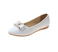 Women's Flats | Dressy Pointed Toe Comfortable Bowknot Ballet Flats Shoes Bow Details Slip-On Flat Shoe Comfy Ladies Casual Wear Every-Day Closed Toe Ballerina Pumps Work Wedding Shoes White