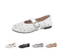 Women's Flats Hollow Breathable Mary Jane Flats, Ladies Casual Soft Slip On Dress Shoes with Buckle Strap Business All-Day Comfort Work Office Ballet Flat Shoes Size 4.5 White