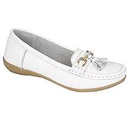 Womens Flats Leather Deck Boat Loafers Moccasins Driving Shoes with Bar & Tassels White Size UK 6