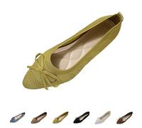 Women's Flats Pointed Toe Bow Knit Ballet Shoes Low Wedge Flat Comfort Slip On Sandals for Woman Classic Softable Dressy Office Business Shoes Indoor Outdoor House Beach Holiday Footwear(Gold)