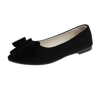 Womens Flats Shoes Summer Lightweight Suede Bow Round Toe Ballet Flats Block Heel PU Pumps Slip On Closed Toe Dress Shoes Daily Dating Commuting Loafers Black