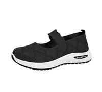 Womens Flats Slip-On Walking Shoes Orthopedic Knit Mesh Breathable Shoe Arch Support Trainer Lightweight Non Slip Mary Jane Shoes Comfortable Stylish Shoe (Black, 6)