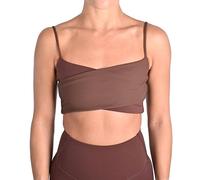 Women's Flattering Wrap Over Bralette - Low Support, Non-Adjustable Straps, No Cups - L - Coffee (Brown)