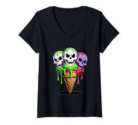 Womens Flavor Skulls Ice Cream Cone V-Neck T-Shirt